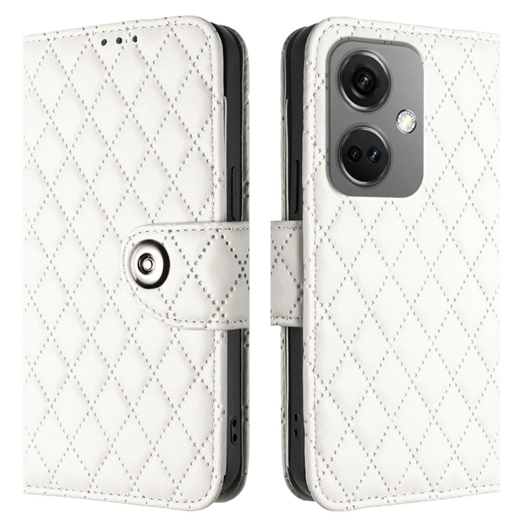 For OnePlus Nord CE3 Rhombic Texture Flip Leather Phone Case with Lanyard