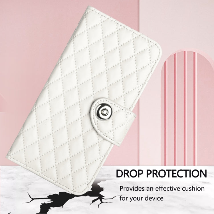 For OnePlus Nord CE3 Rhombic Texture Flip Leather Phone Case with Lanyard