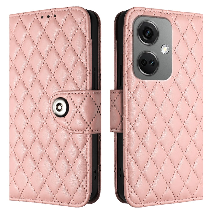 For OnePlus Nord CE3 Rhombic Texture Flip Leather Phone Case with Lanyard
