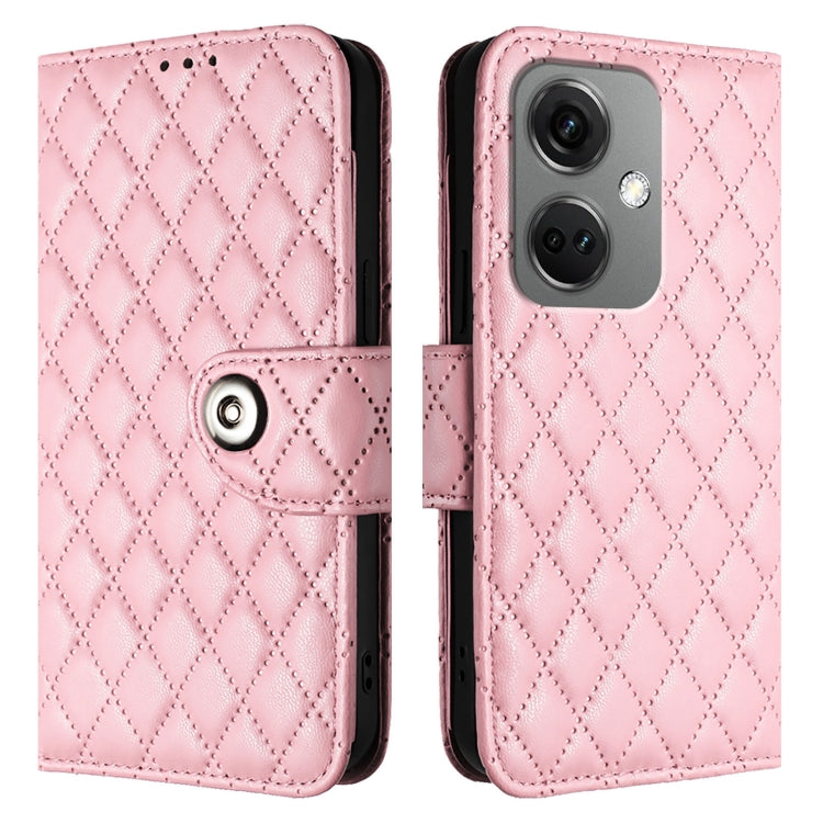 For OnePlus Nord CE3 Rhombic Texture Flip Leather Phone Case with Lanyard