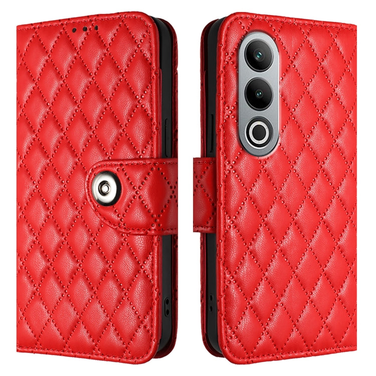 For OnePlus Nord CE4 Rhombic Texture Flip Leather Phone Case with Lanyard