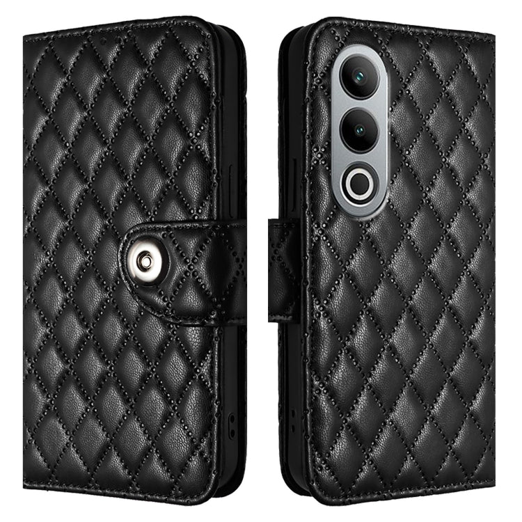 For OnePlus Nord CE4 Rhombic Texture Flip Leather Phone Case with Lanyard