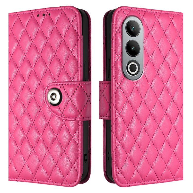For OnePlus Nord CE4 Rhombic Texture Flip Leather Phone Case with Lanyard