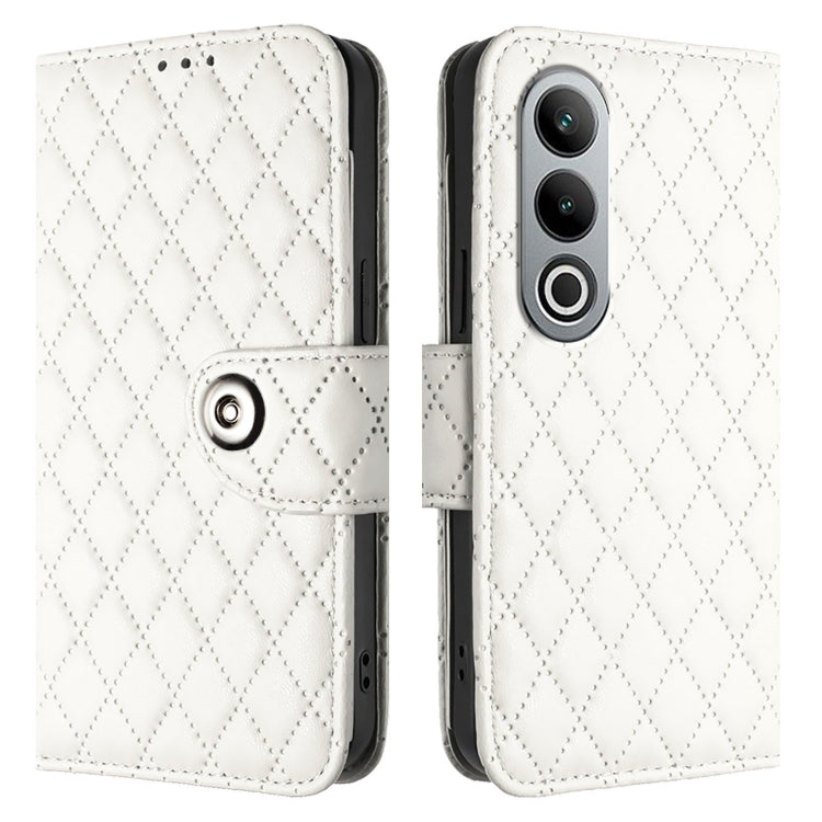 For OnePlus Nord CE4 Rhombic Texture Flip Leather Phone Case with Lanyard