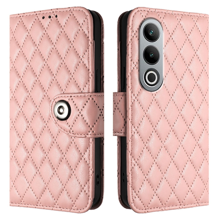For OnePlus Nord CE4 Rhombic Texture Flip Leather Phone Case with Lanyard