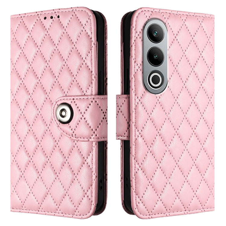 For OnePlus Nord CE4 Rhombic Texture Flip Leather Phone Case with Lanyard