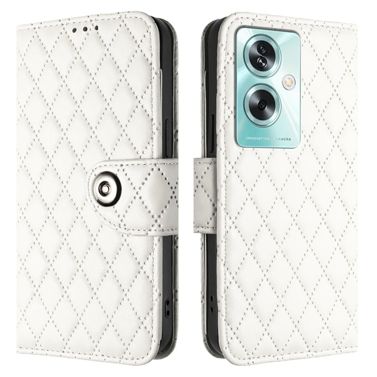 For OnePlus Nord N30 SE Rhombic Texture Flip Leather Phone Case with Lanyard