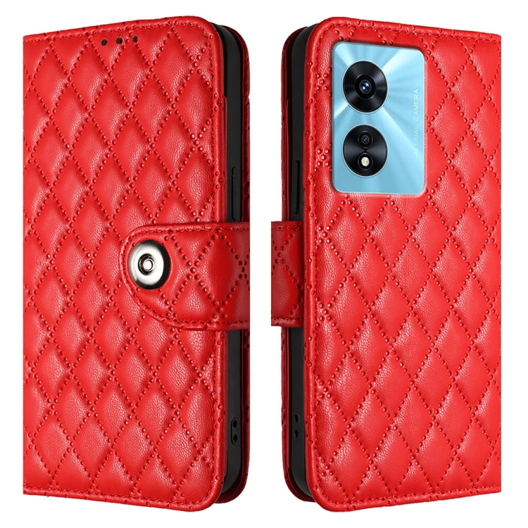 For OnePlus Nord N300 Rhombic Texture Flip Leather Phone Case with Lanyard