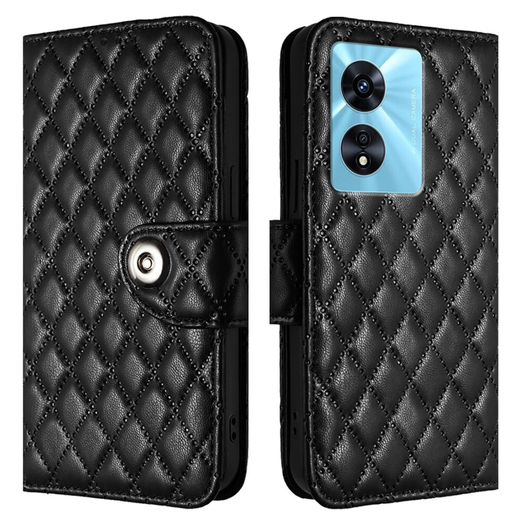 For OnePlus Nord N300 Rhombic Texture Flip Leather Phone Case with Lanyard