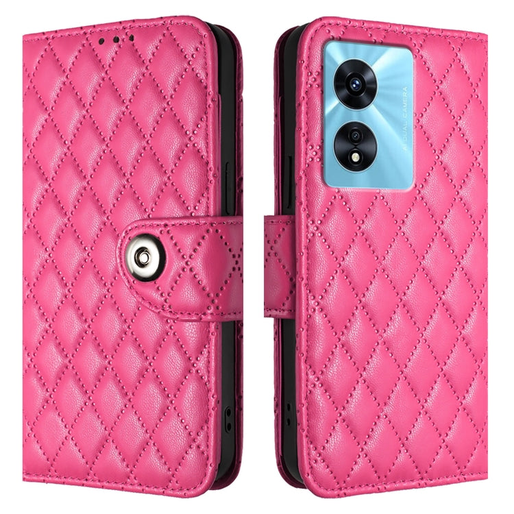 For OnePlus Nord N300 Rhombic Texture Flip Leather Phone Case with Lanyard