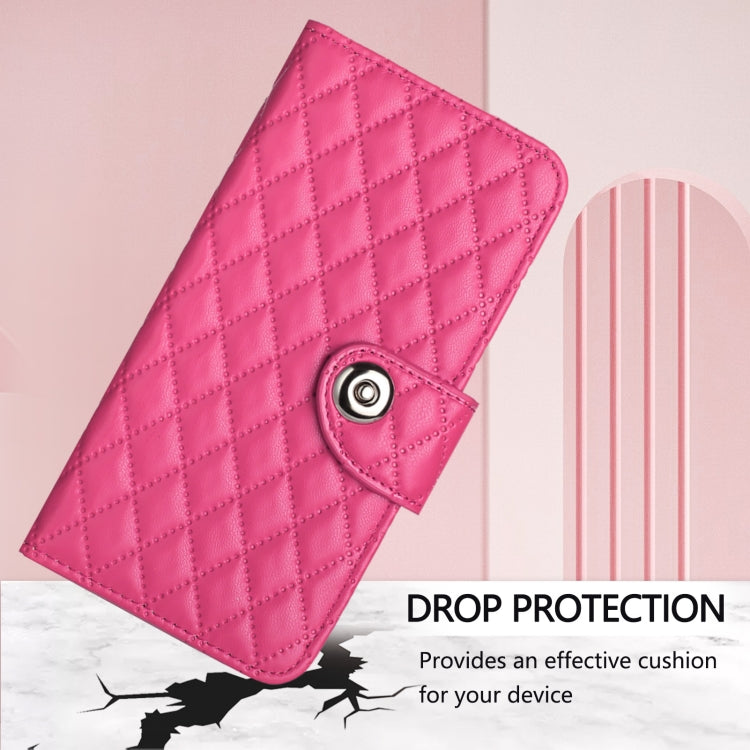 For OnePlus Nord N300 Rhombic Texture Flip Leather Phone Case with Lanyard