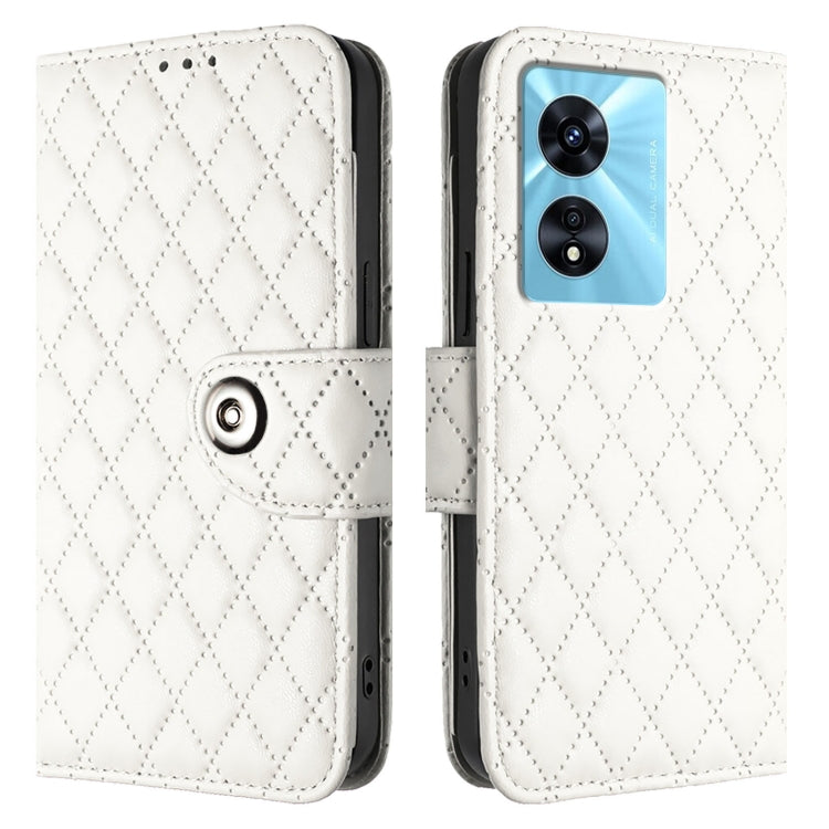 For OnePlus Nord N300 Rhombic Texture Flip Leather Phone Case with Lanyard
