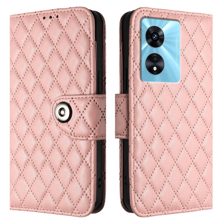 For OnePlus Nord N300 Rhombic Texture Flip Leather Phone Case with Lanyard