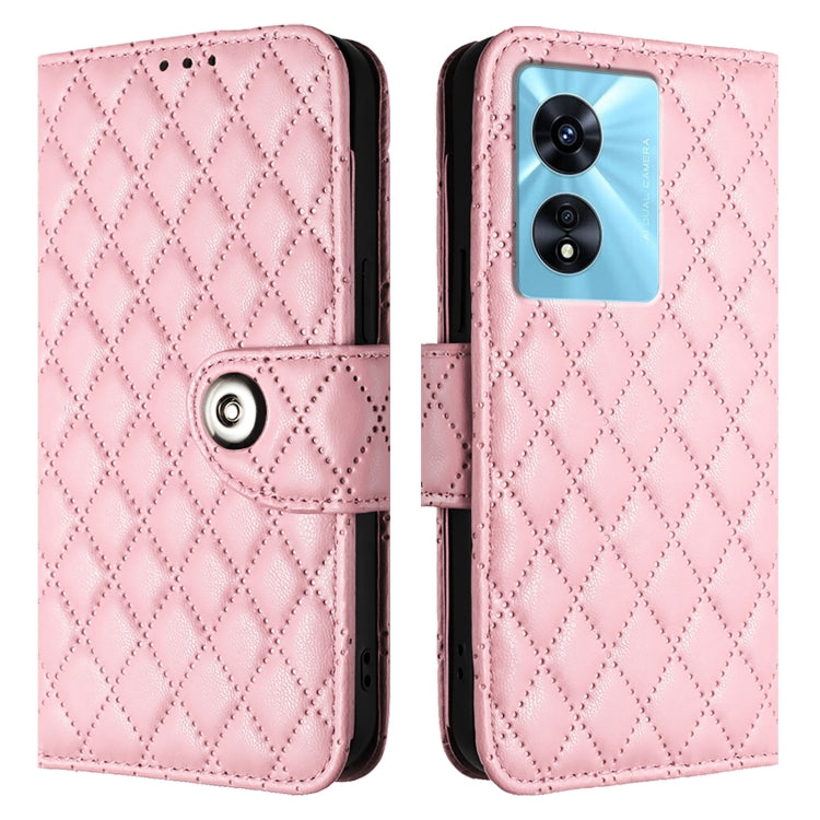 For OnePlus Nord N300 Rhombic Texture Flip Leather Phone Case with Lanyard
