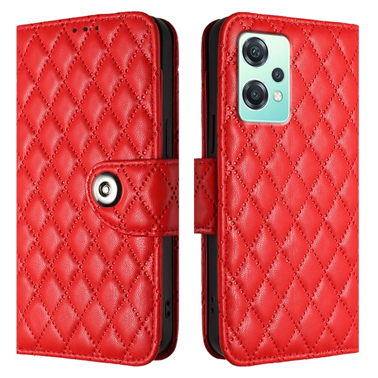 For OnePlus Nord 2 Lite Rhombic Texture Flip Leather Phone Case with Lanyard