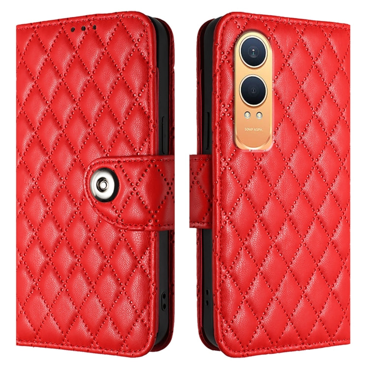For OnePlus Nord CE4 Lite Rhombic Texture Flip Leather Phone Case with Lanyard