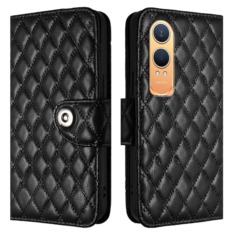 For OnePlus Nord CE4 Lite Rhombic Texture Flip Leather Phone Case with Lanyard