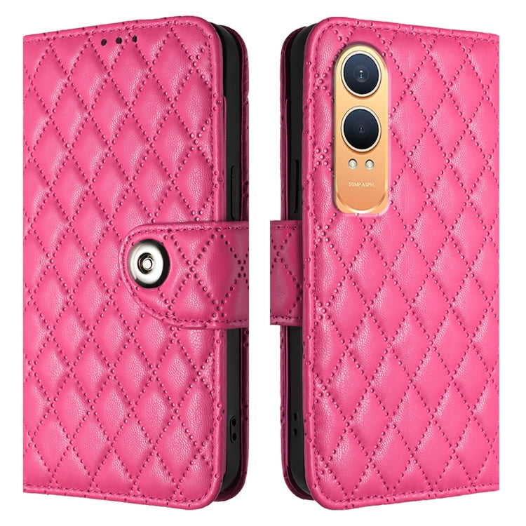 For OnePlus Nord CE4 Lite Rhombic Texture Flip Leather Phone Case with Lanyard