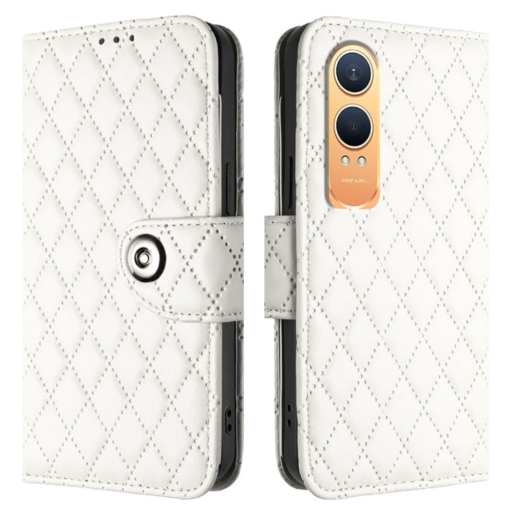For OnePlus Nord CE4 Lite Rhombic Texture Flip Leather Phone Case with Lanyard