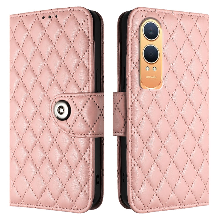 For OnePlus Nord CE4 Lite Rhombic Texture Flip Leather Phone Case with Lanyard