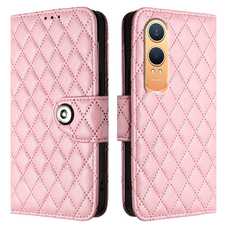 For OnePlus Nord CE4 Lite Rhombic Texture Flip Leather Phone Case with Lanyard