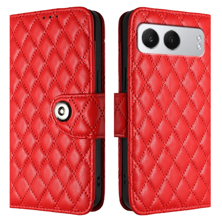 For OnePlus Nord 4 5G Rhombic Texture Flip Leather Phone Case with Lanyard