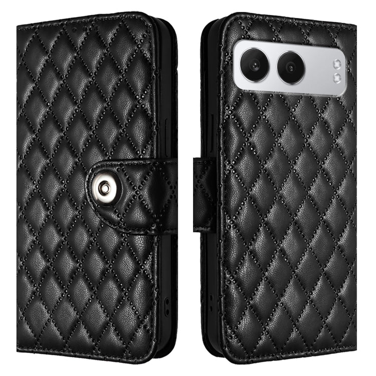 For OnePlus Nord 4 5G Rhombic Texture Flip Leather Phone Case with Lanyard