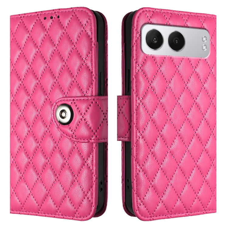 For OnePlus Nord 4 5G Rhombic Texture Flip Leather Phone Case with Lanyard