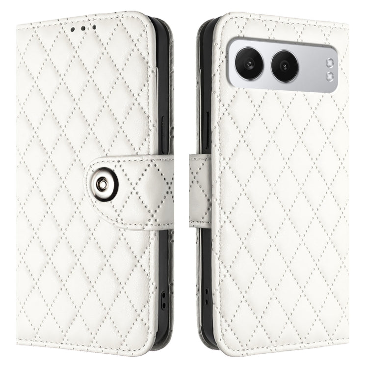 For OnePlus Nord 4 5G Rhombic Texture Flip Leather Phone Case with Lanyard