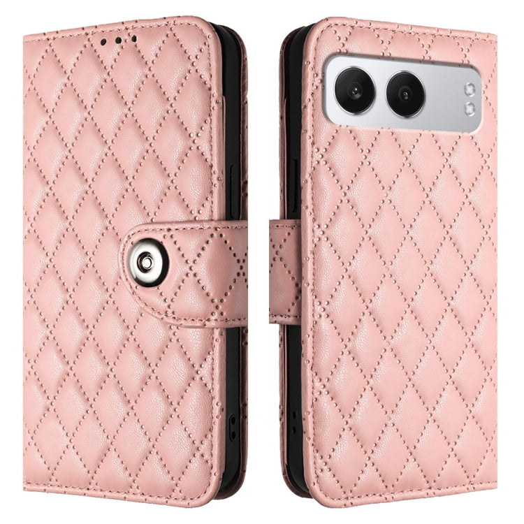 For OnePlus Nord 4 5G Rhombic Texture Flip Leather Phone Case with Lanyard