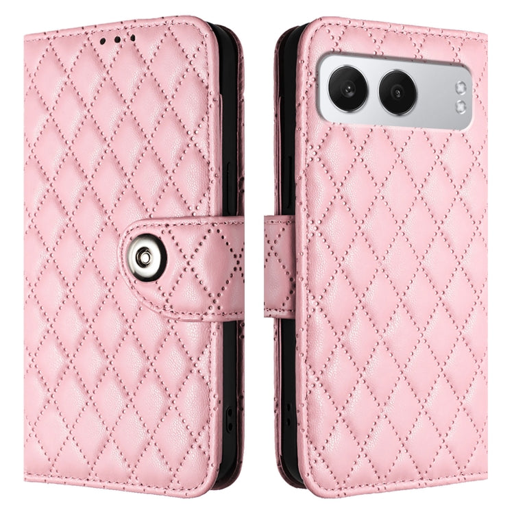 For OnePlus Nord 4 5G Rhombic Texture Flip Leather Phone Case with Lanyard
