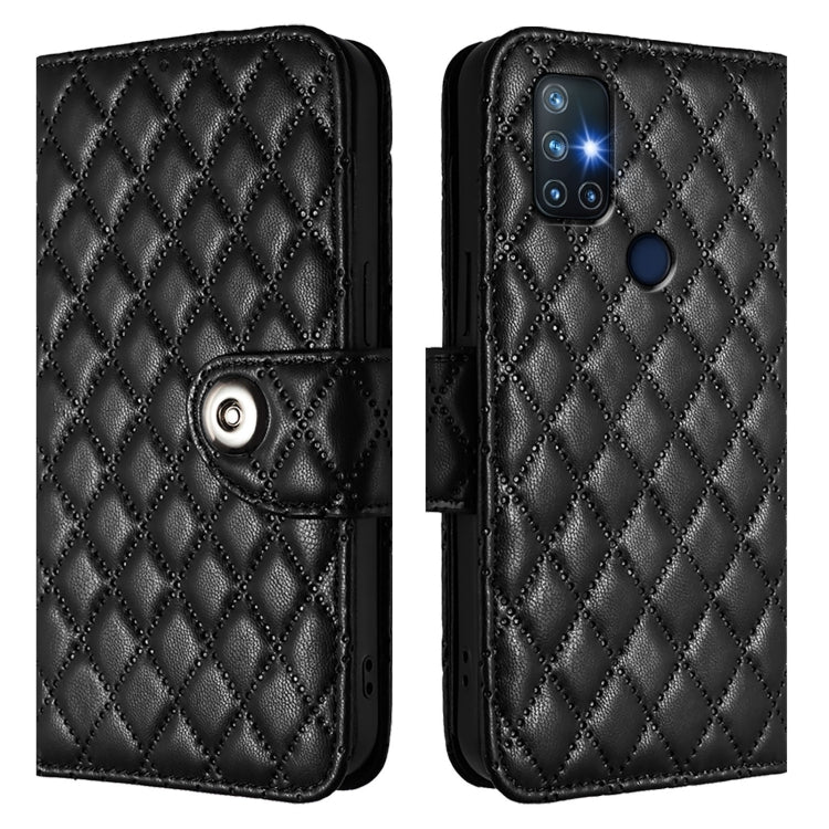 For OnePlus Nord N10 5G Rhombic Texture Flip Leather Phone Case with Lanyard