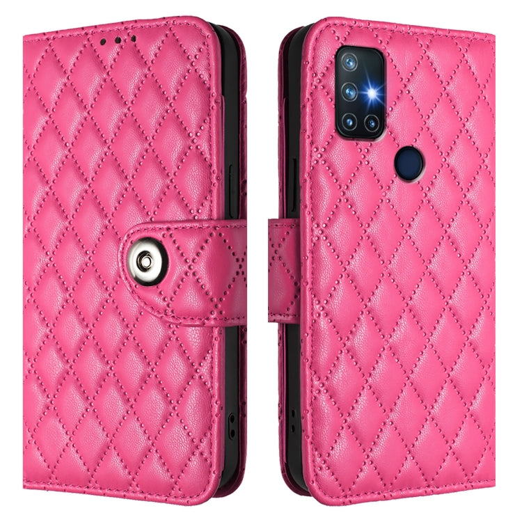 For OnePlus Nord N10 5G Rhombic Texture Flip Leather Phone Case with Lanyard