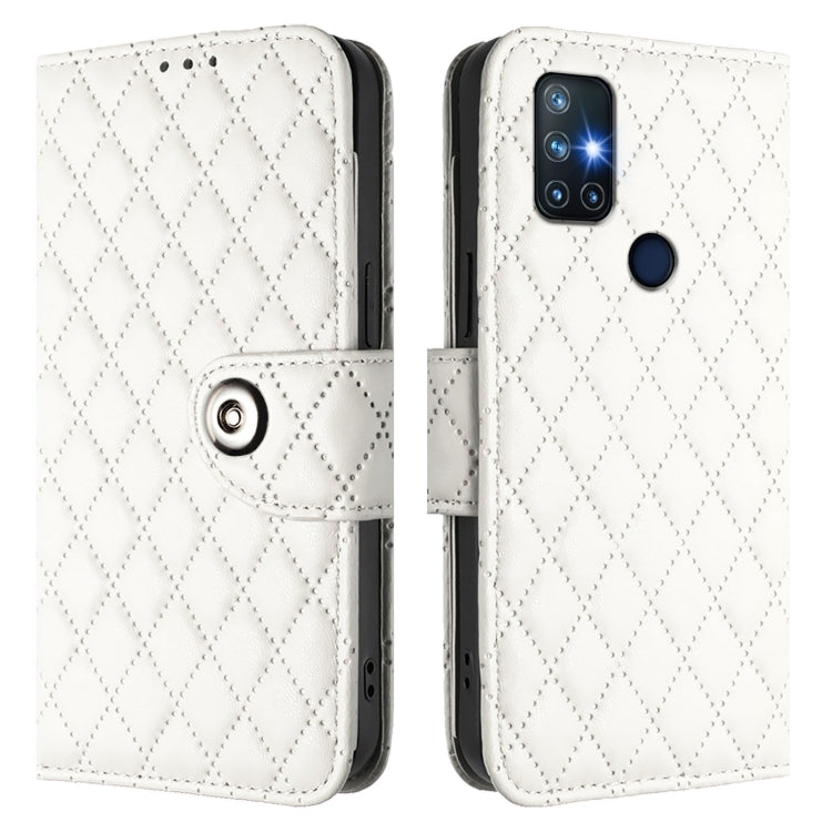 For OnePlus Nord N10 5G Rhombic Texture Flip Leather Phone Case with Lanyard