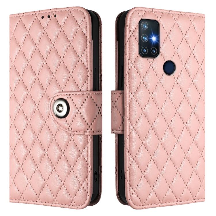 For OnePlus Nord N10 5G Rhombic Texture Flip Leather Phone Case with Lanyard