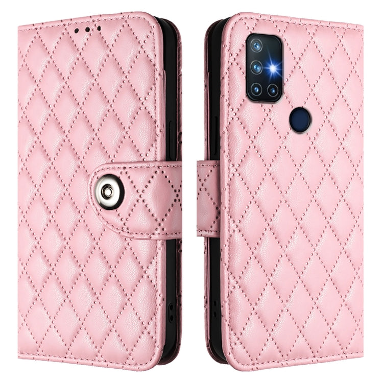 For OnePlus Nord N10 5G Rhombic Texture Flip Leather Phone Case with Lanyard