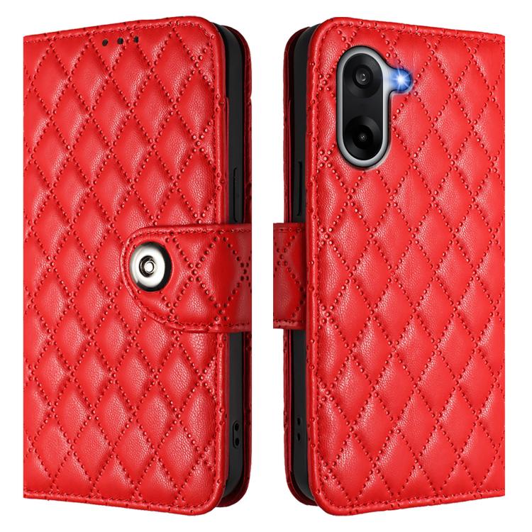 For OnePlus Ace 5 Racing Rhombic Texture Flip Leather Phone Case with Lanyard
