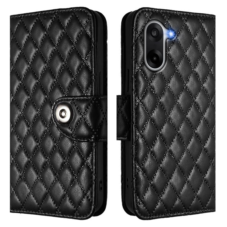 For OnePlus Ace 5 Racing Rhombic Texture Flip Leather Phone Case with Lanyard