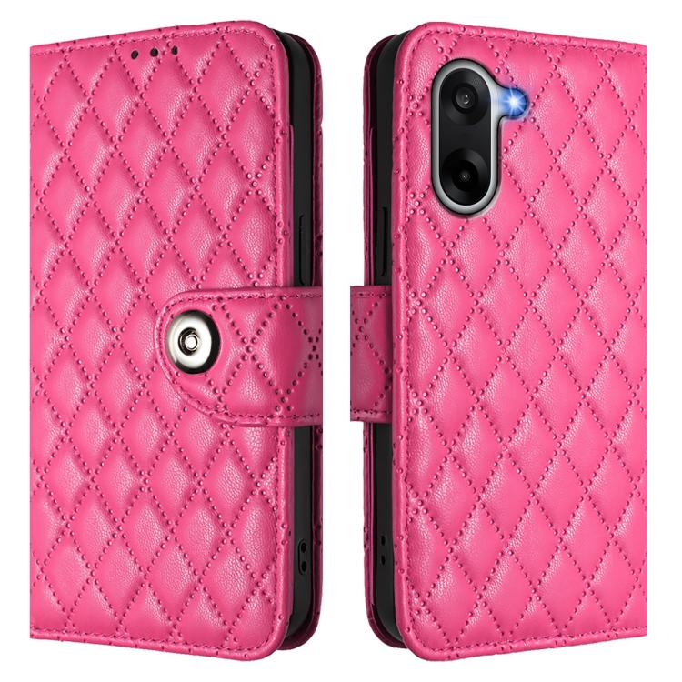 For OnePlus Ace 5 Racing Rhombic Texture Flip Leather Phone Case with Lanyard