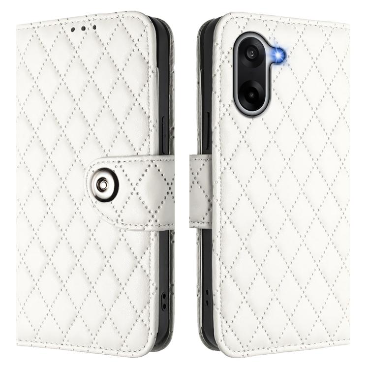 For OnePlus Ace 5 Racing Rhombic Texture Flip Leather Phone Case with Lanyard