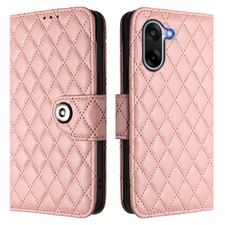 For OnePlus Ace 5 Racing Rhombic Texture Flip Leather Phone Case with Lanyard