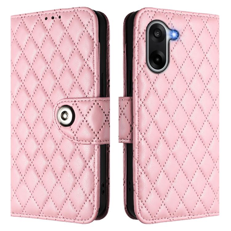 For OnePlus Ace 5 Racing Rhombic Texture Flip Leather Phone Case with Lanyard