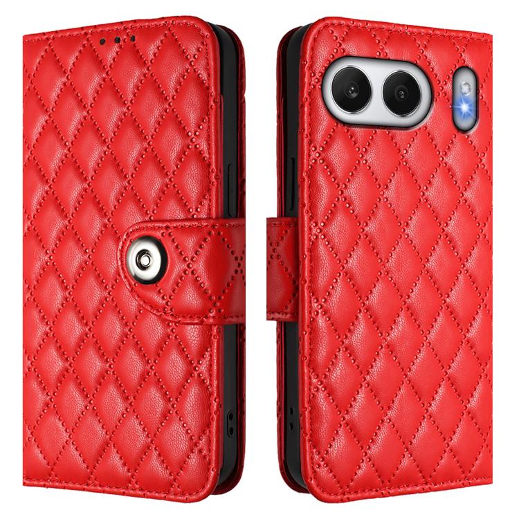 For OnePlus Nord 4 5G Global Rhombic Texture Flip Leather Phone Case with Lanyard