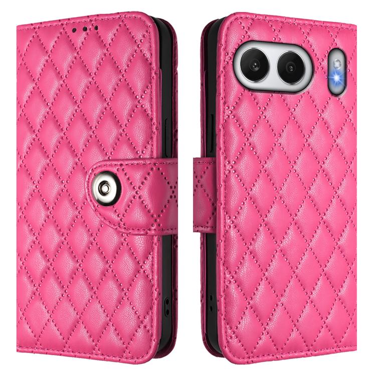 For OnePlus Nord 4 5G Global Rhombic Texture Flip Leather Phone Case with Lanyard