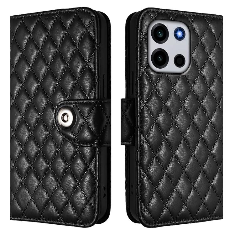 For OnePlus Turbo 6 / Turbo 6V Rhombic Texture Flip Leather Phone Case with Lanyard
