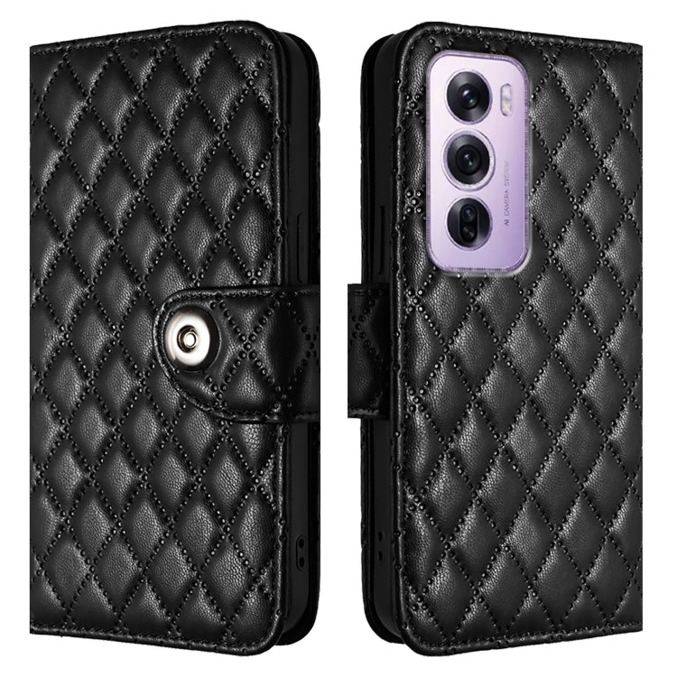 For OPPO Reno12 Pro 5G Global Rhombic Texture Flip Leather Phone Case with Lanyard