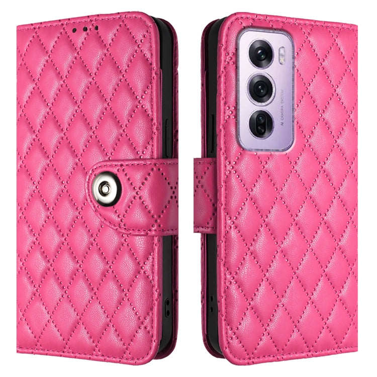 For OPPO Reno12 Pro 5G Global Rhombic Texture Flip Leather Phone Case with Lanyard