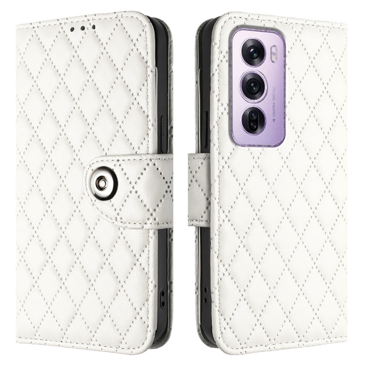 For OPPO Reno12 Pro 5G Global Rhombic Texture Flip Leather Phone Case with Lanyard