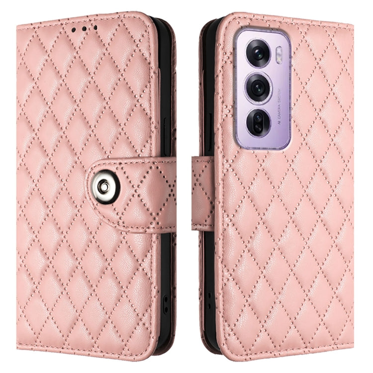 For OPPO Reno12 Pro 5G Global Rhombic Texture Flip Leather Phone Case with Lanyard