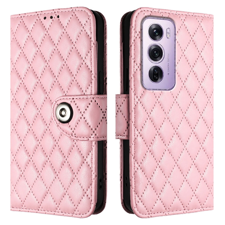 For OPPO Reno12 Pro 5G Global Rhombic Texture Flip Leather Phone Case with Lanyard